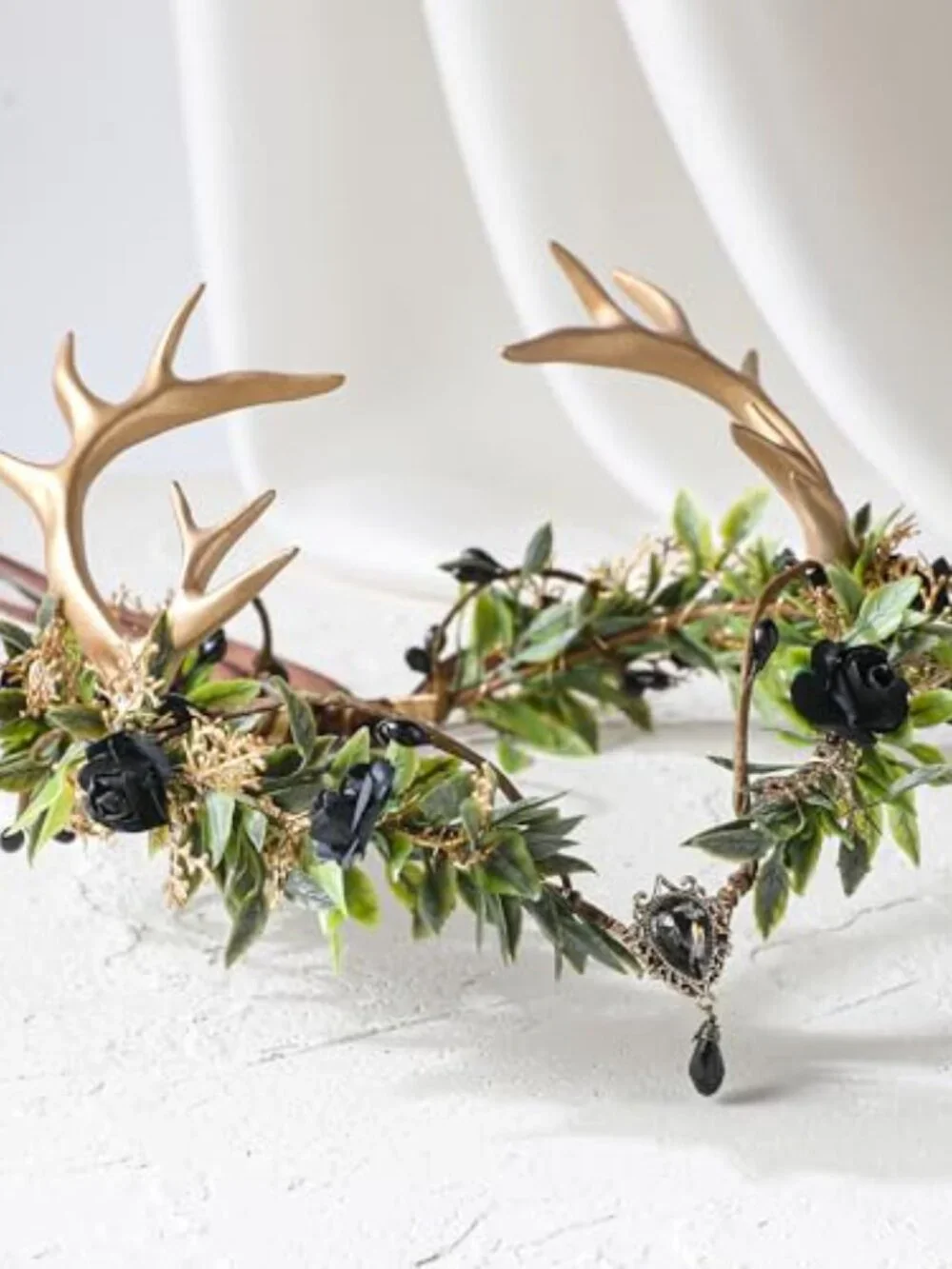 Woodland Fairy Antler Crown Flower Elf Hair Accessory Renaissance Cosplay